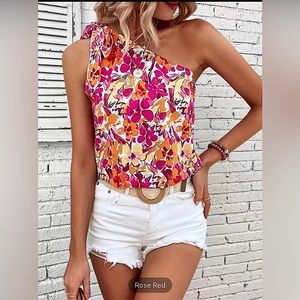 One Shoulder Tie Floral Print Bright Summer Top Small / S NEW NWT